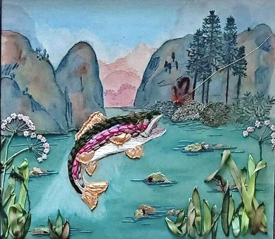 Rainbow trout leaping for an on line fly in a natural setting.